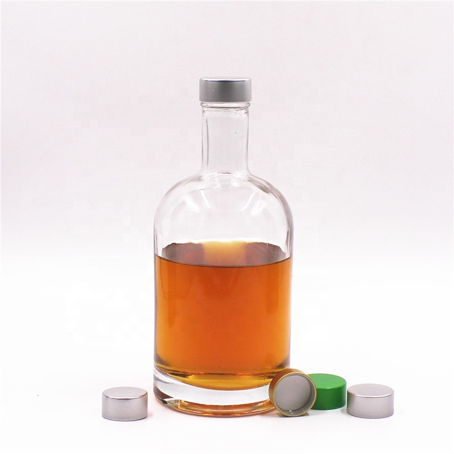 luxury 375 ml 500 ml 750 ml 1000 ml cork top screw GPI top cap round whiskey vodka brandy spirits glass bottles