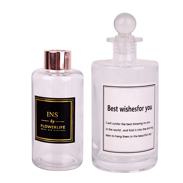 luxury 500ml empty clear glass diffuser bottle round glass aroma bottle with glass stopper