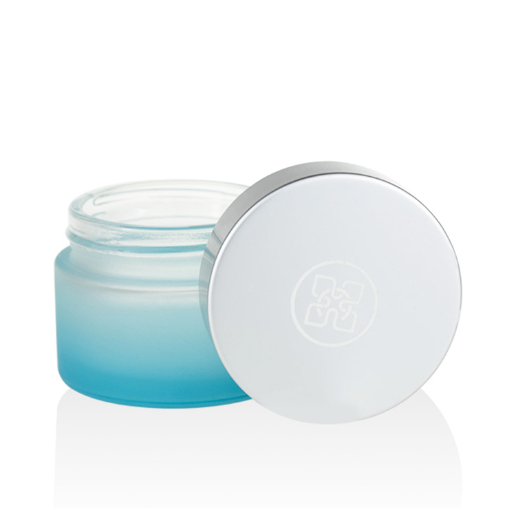 luxury 50ml glass jars with matte silver lid 5g 10g 20g 30g 50g 100g 200g custom colored gradient blue glass cream jar