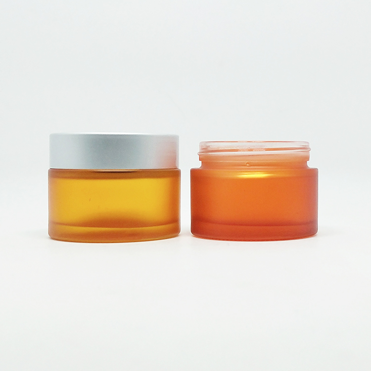 luxury 50ml glass jars with matte silver lid 5g 10g 20g 30g 50g 100g 200g custom colored gradient blue glass cream jar