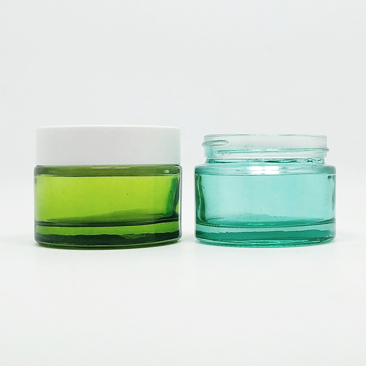 luxury 50ml glass jars with matte silver lid 5g 10g 20g 30g 50g 100g 200g custom colored gradient blue glass cream jar