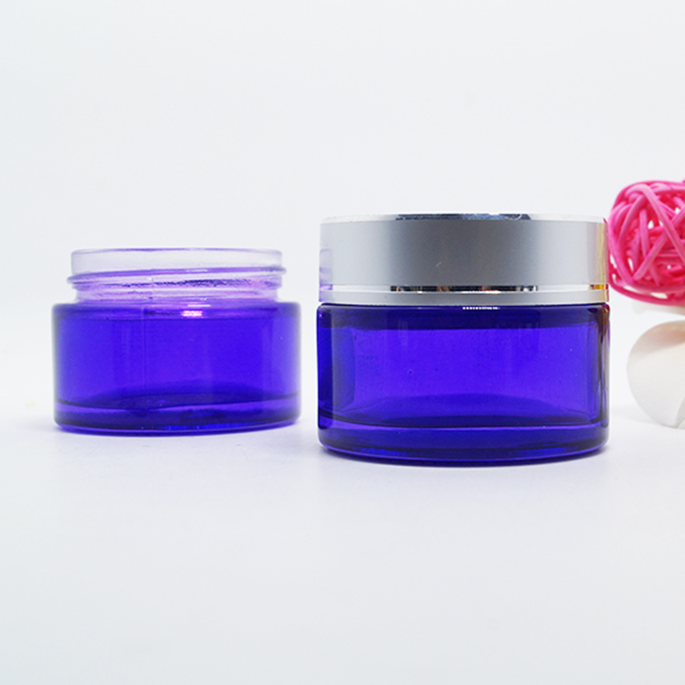 luxury 50ml glass jars with matte silver lid 5g 10g 20g 30g 50g 100g 200g frosted gradient blue green air tight glass cream jar