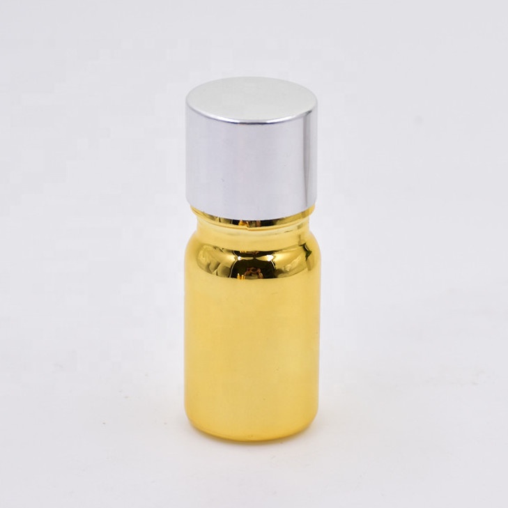 luxury 5ml gold electroplating cosmetic glass essential oil perfume dispensing bottles with dropper pipette pump sprayer lids
