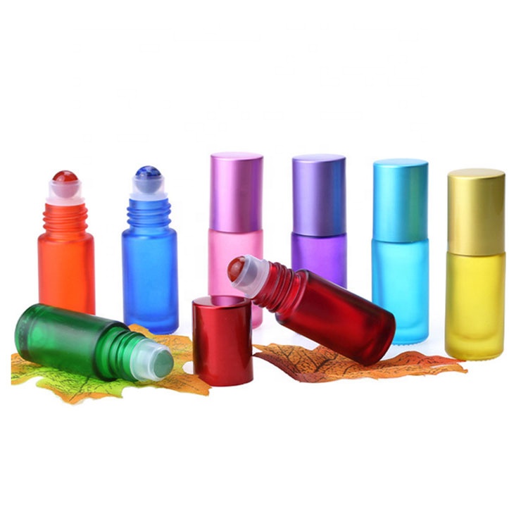 luxury 5ml mini colorful empty frosted custom glass perfume roller ball essential oil roll on bottle