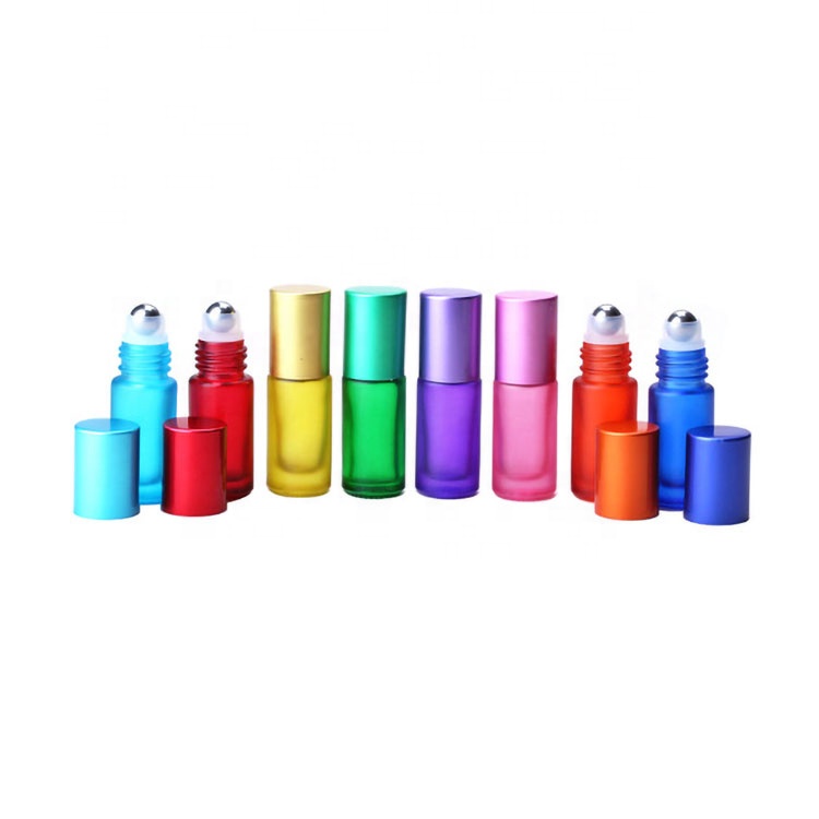 luxury 5ml mini colorful empty frosted custom glass perfume roller ball essential oil roll on bottle