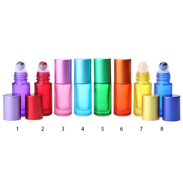 luxury 5ml mini colorful empty frosted custom glass perfume roller ball essential oil roll on bottle