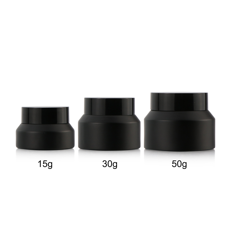 luxury Biodegradable Cream Jar skincare eye cream jar 15g 30g 50g matte Black Slant Shoulder Glass Jar With Black Lid