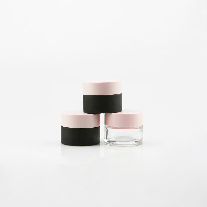luxury Frosted black 1oz 30ml 2oz 60ml round shape luxury Frosted black cream glass jar for body and face with metal pink lid