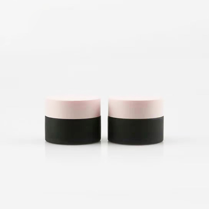 luxury Frosted black 1oz 30ml 2oz 60ml round shape luxury Frosted black cream glass jar for body and face with metal pink lid
