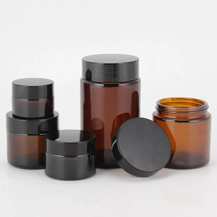 luxury amber brown glass cosmetic cream jar 20ml 30ml 50ml 60ml 100ml cosmetic cream glass container jar for skincare