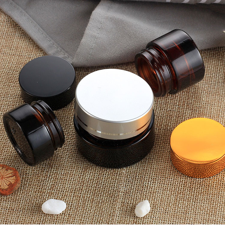 luxury amber brown glass cosmetic cream jar 20ml 30ml 50ml 60ml 100ml cosmetic cream glass container jar for skincare