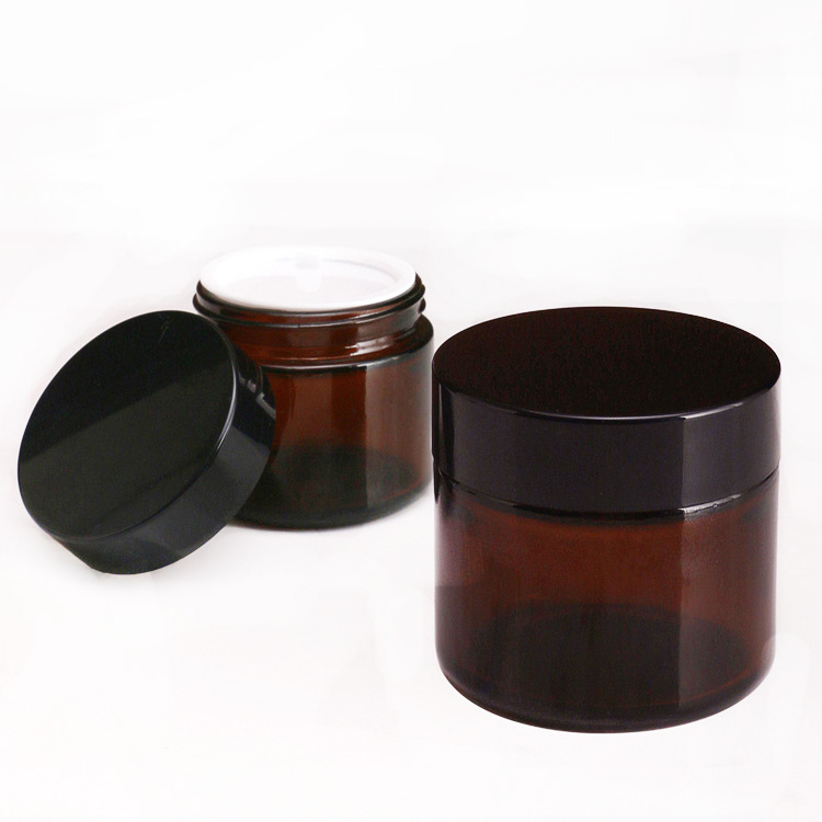 luxury amber brown glass cosmetic cream jar 60ml 60g cosmetic cream glass container jar for skincare