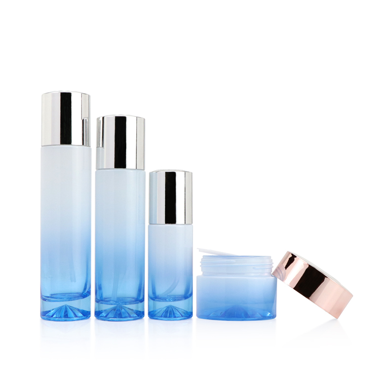 luxury bule white guangzhou cosmetic bottles 60g 40ml 100ml 120ml lotion cream jars Thick bottomed glass bottle