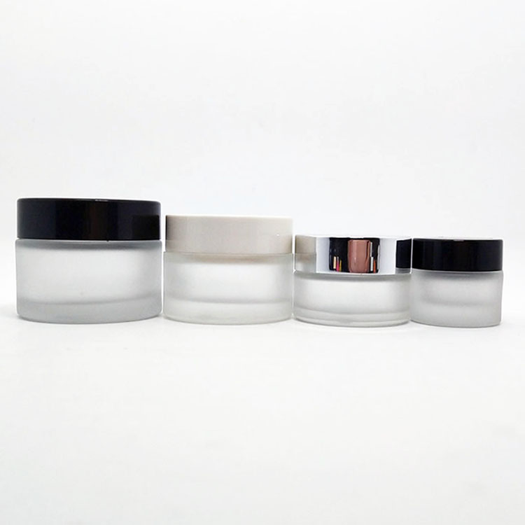 luxury colored glass jar 5ml 10ml 20ml 30ml 50ml 100ml 200ml frosted gradient blue glass cream jar with matte silver lid