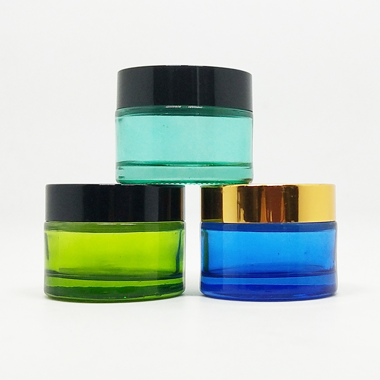 luxury colored glass jar 5ml 10ml 20ml 30ml 50ml 100ml 200ml frosted gradient blue glass cream jar with matte silver lid