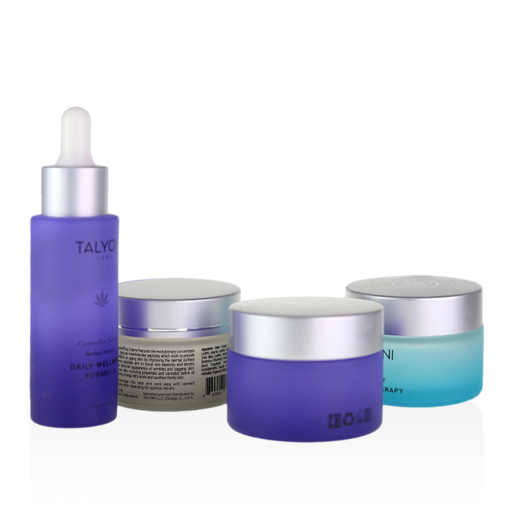 luxury colored glass jar 5ml 10ml 20ml 30ml 50ml 100ml frosted gradient blue glass skincare jar with matte silver metal lid