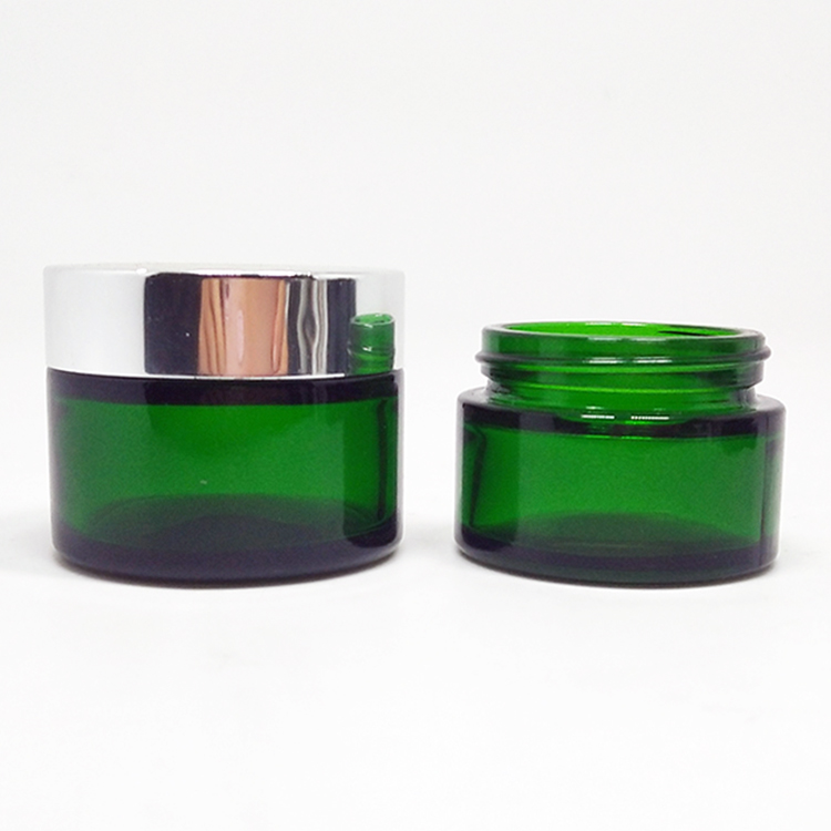 luxury colored glass jar 5ml 10ml 20ml 30ml 50ml 100ml frosted gradient blue glass skincare jar with matte silver metal lid