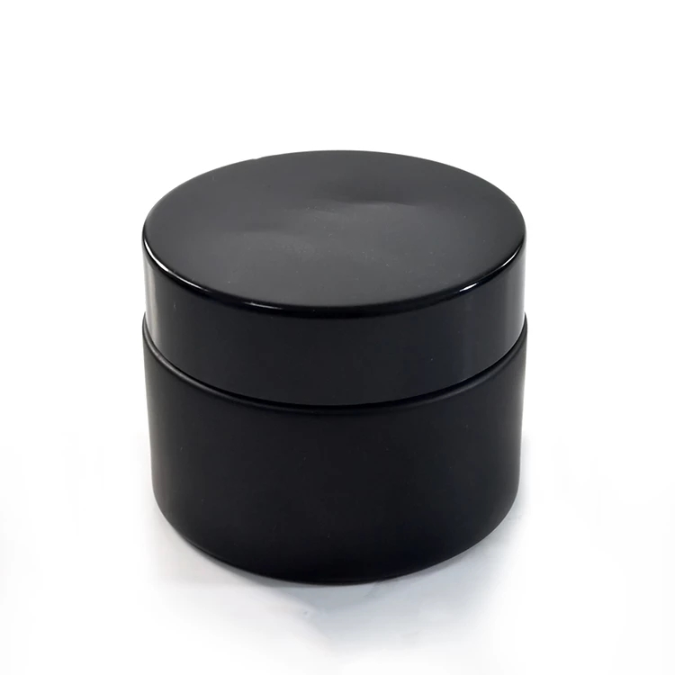 luxury cosmetic 15g 30g 50g matte frosted black round glass cosmetic jar for cream