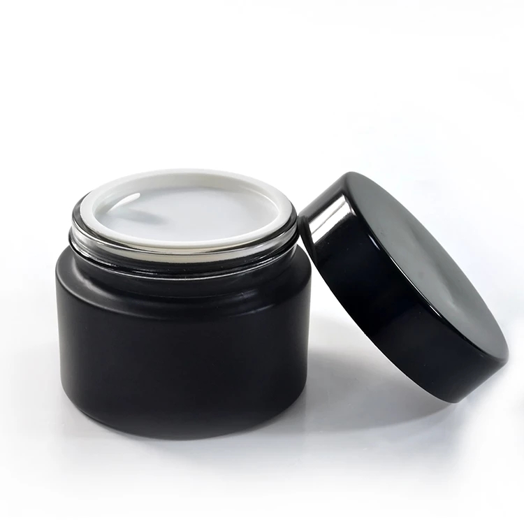 luxury cosmetic 15g 30g 50g matte frosted black round glass cosmetic jar for cream
