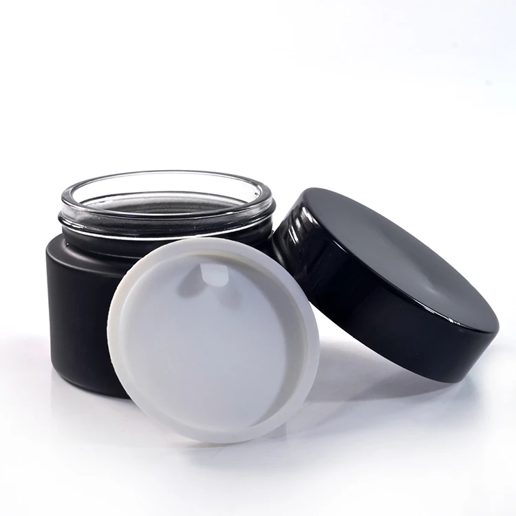 luxury cosmetic 15g 30g 50g matte frosted black round glass cosmetic jar for cream