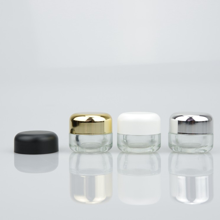 luxury cosmetic 5g 50g 70g clear round glass cosmetic jar for cream with aluminum lid