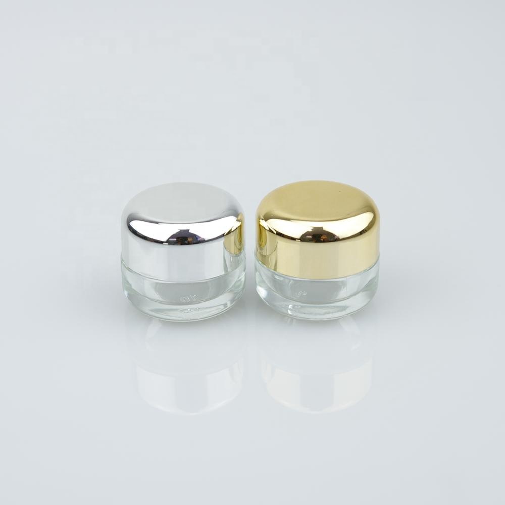 luxury cosmetic 5g 50g 70g clear round glass cosmetic jar for cream with aluminum lid