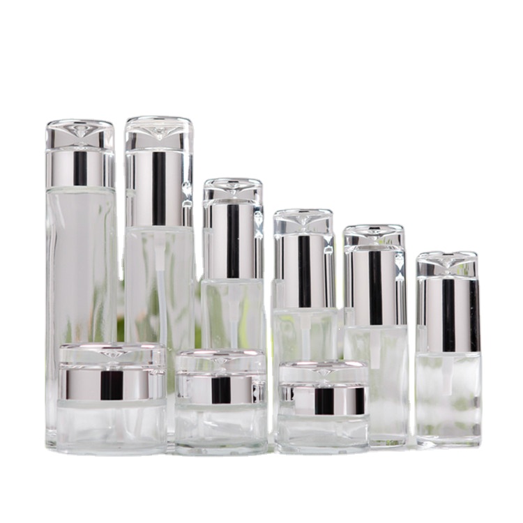 luxury cosmetic bottle set glass pump bottle glass jar for cosmetic package lotion bottle body care skin care products