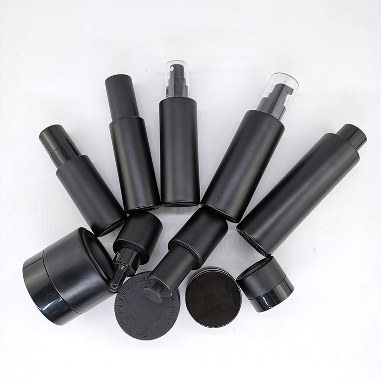 luxury cosmetic containers and packaging spray pump bottle oil dropper bottle matte black glass bottles for cosmetics