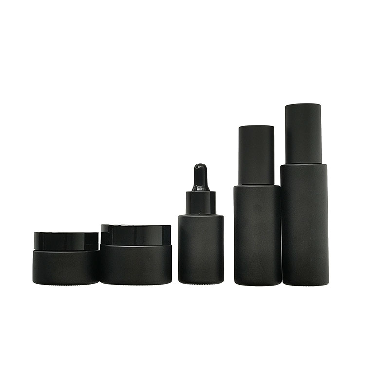 luxury cosmetic containers and packaging spray pump bottle oil dropper bottle matte black glass bottles for cosmetics