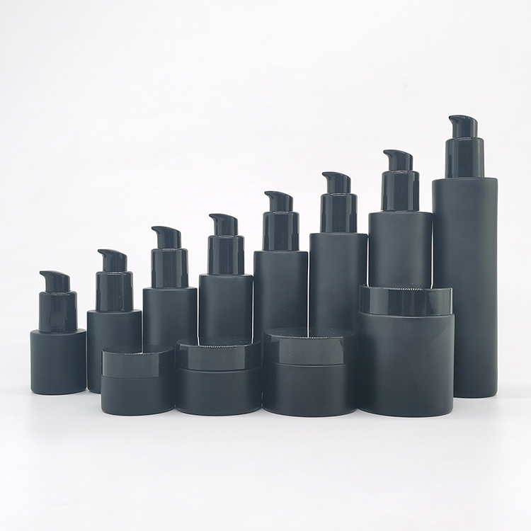 luxury cosmetic containers and packaging spray pump bottle oil dropper bottle matte black glass bottles for cosmetics