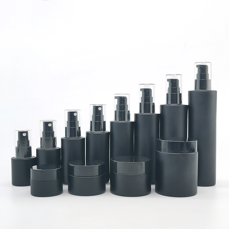 luxury cosmetic containers and packaging spray pump bottle oil dropper bottle matte black glass bottles for cosmetics
