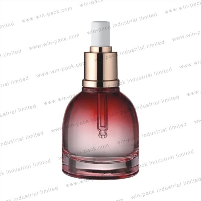 luxury cosmetic fancy transparent color gradient red glass essential oil serum bottle 30ml 50ml with square bulb dropper