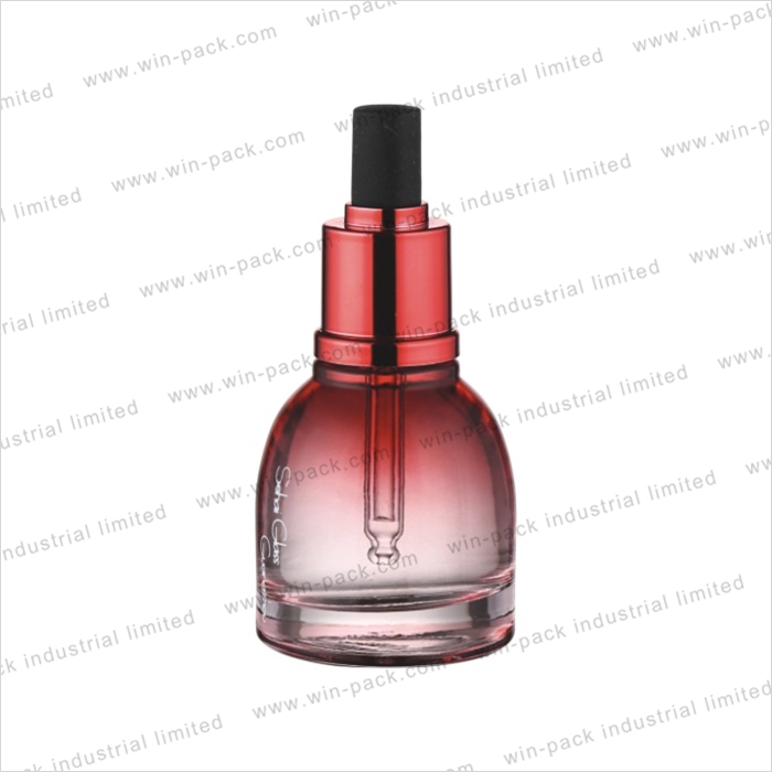 luxury cosmetic fancy transparent color gradient red glass essential oil serum bottle 30ml 50ml with square bulb dropper