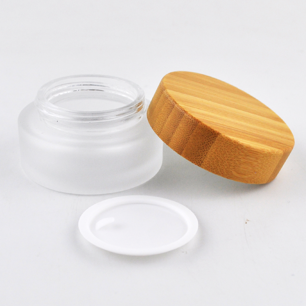 luxury cosmetic glass jar face cream glass jar with bamboo lid and spoon
