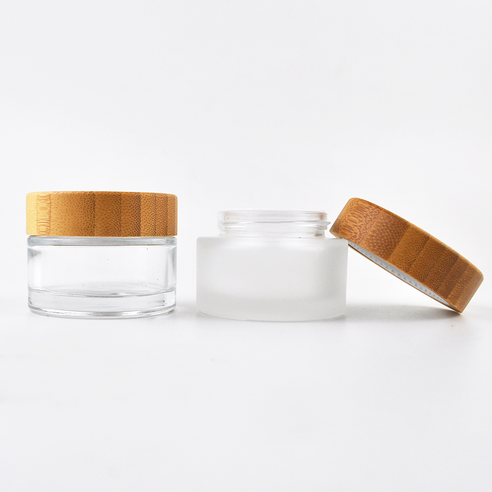 luxury cosmetic glass jar face cream glass jar with bamboo lid and spoon