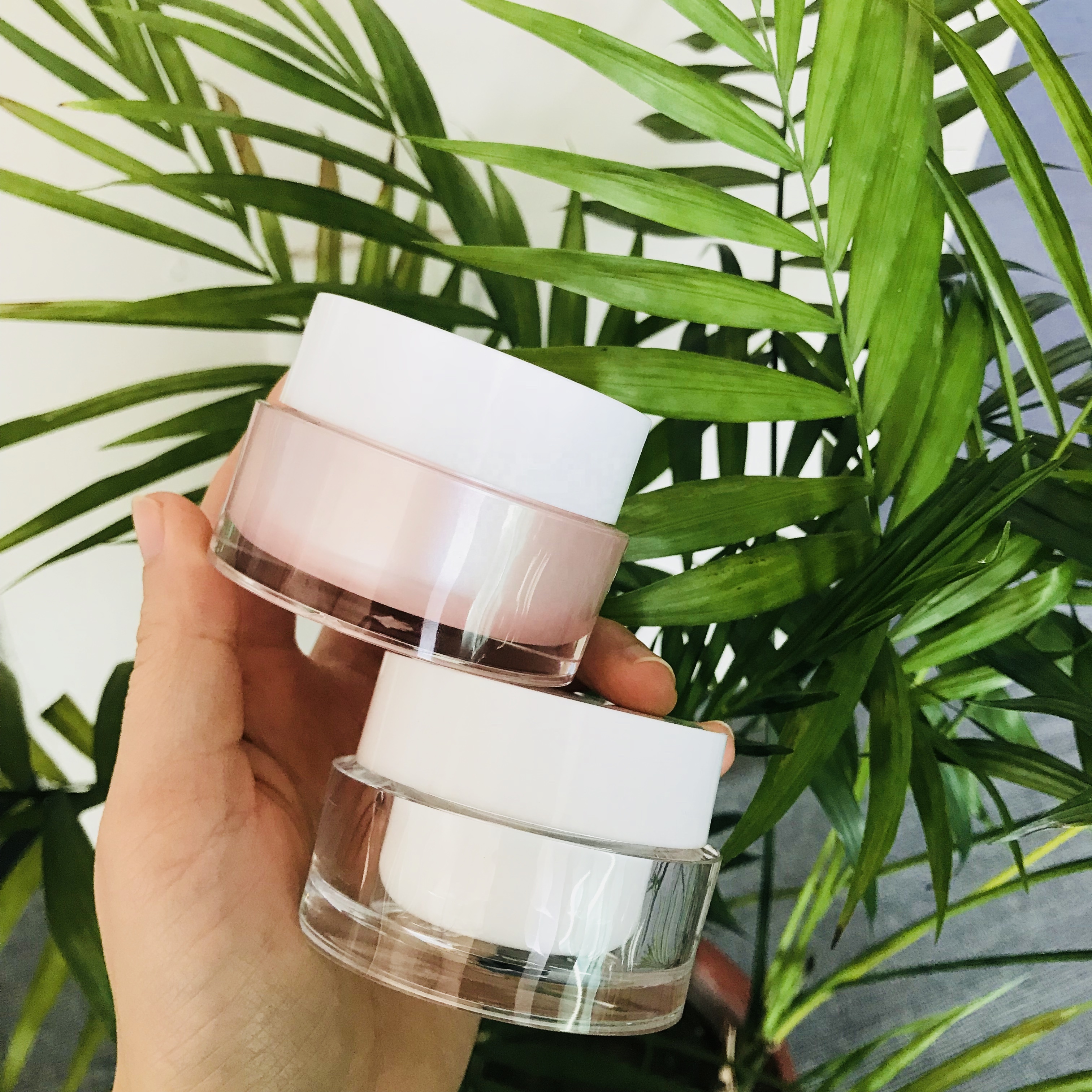 luxury cosmetic jar 1oz pink clear round acrylic cream container 30ml 50ml 60ml frosted facial sleeping  jar