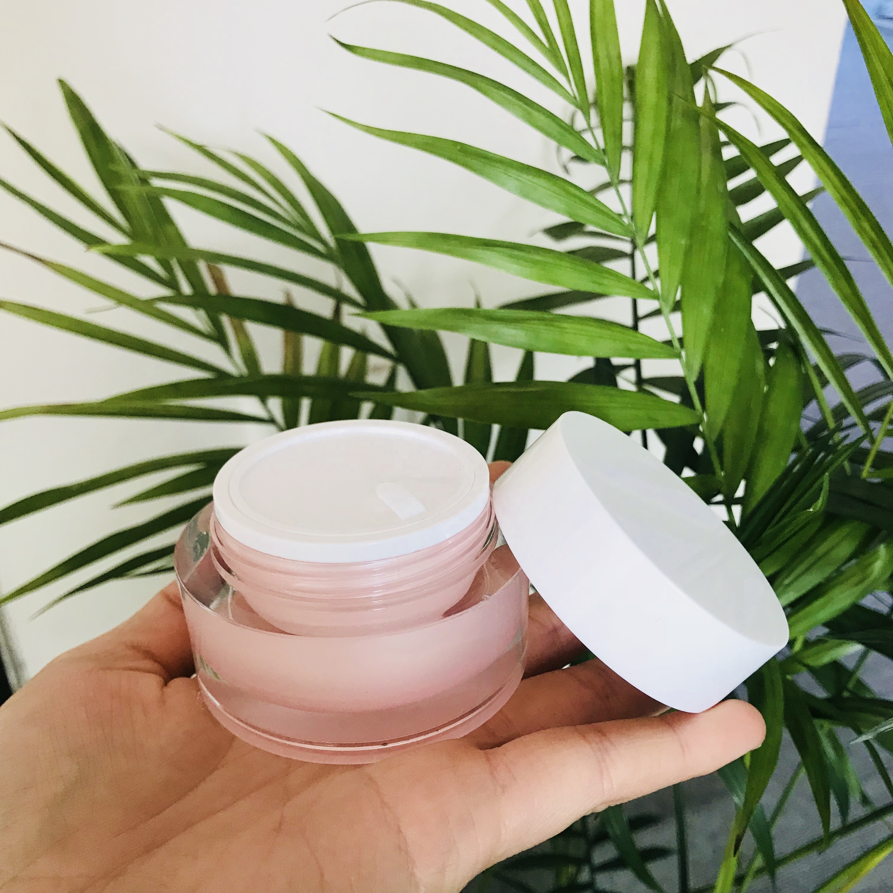 luxury cosmetic jar 1oz pink clear round acrylic cream container 30ml 50ml 60ml frosted facial sleeping jar