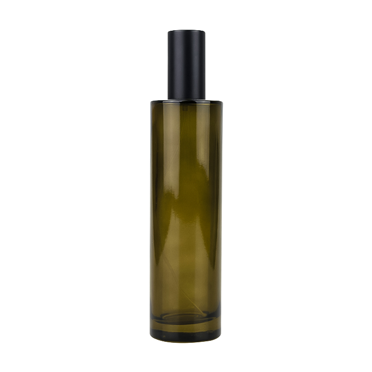 luxury cosmetic oil bottle 100ml cylinder amber glass matte black aluminum mist sprayer toner bottle