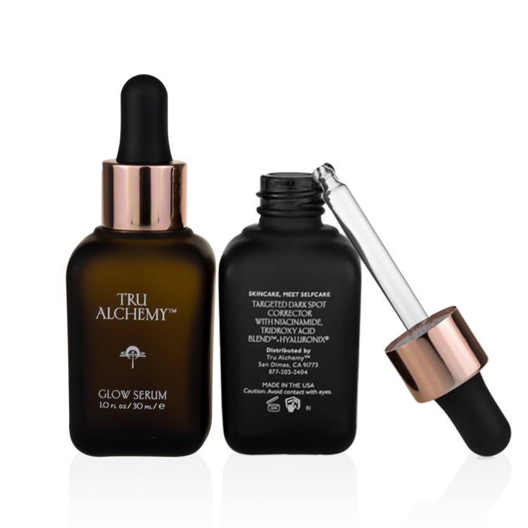 luxury cosmetic oil bottle 10ml 20ml 30ml 50ml 100ml square matte black essential oil glass bottle with rose gold dropper cap