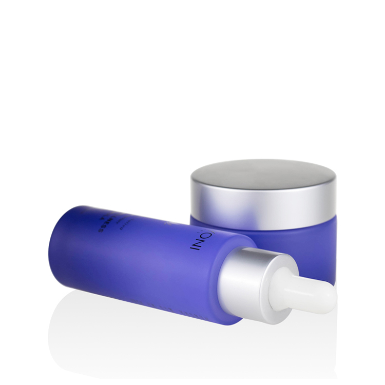 luxury cosmetic package 1oz 30ml gradient purple glass dropper bottle 50ml 50g gradient grey blue teal purple glass cream jar