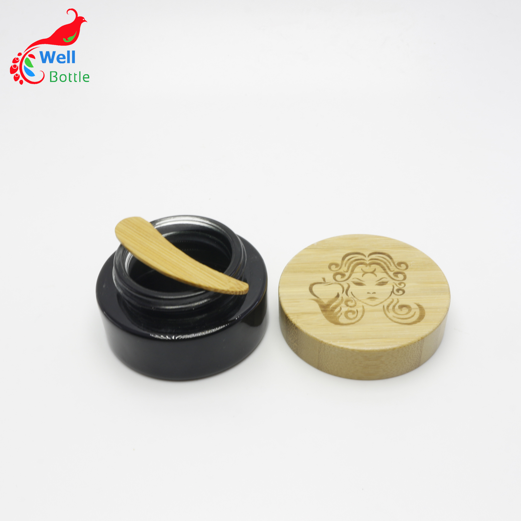 luxury cosmetic packaging 10ml glass jar with bamboo lid for face cream J052E