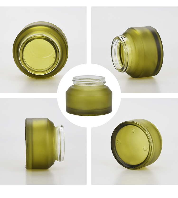 luxury cosmetic packaging 15g 30g 50g 100g green frosted glass cream jar with black lid 1oz airtight clay mask glass jar