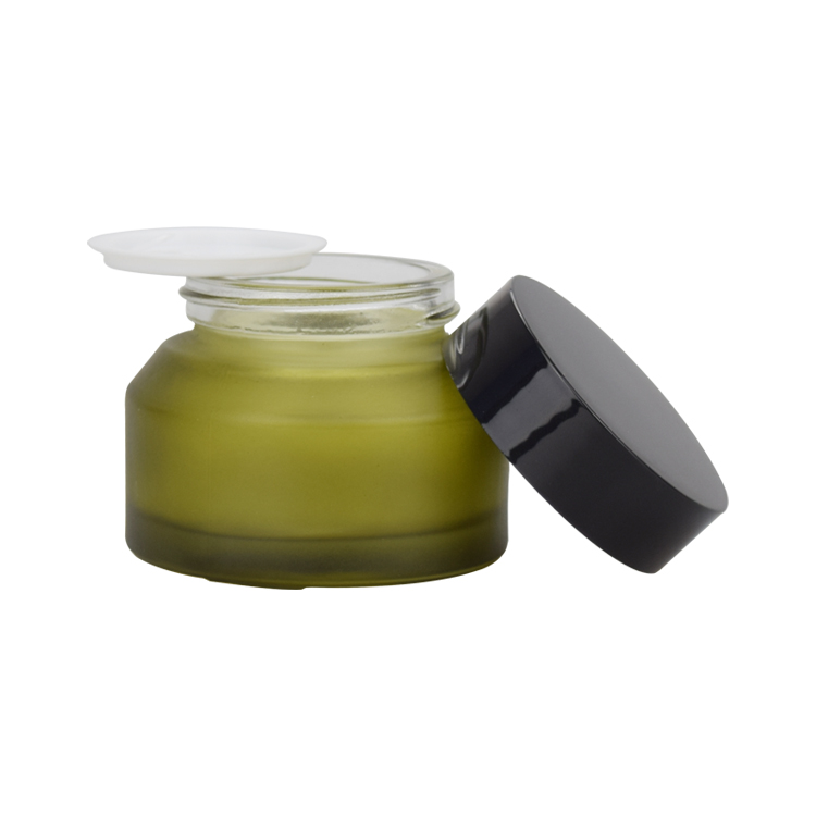luxury cosmetic packaging 15g 30g 50g 100g green frosted glass cream jar with black lid 1oz airtight clay mask glass jar