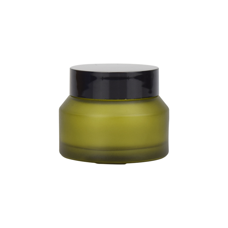 luxury cosmetic packaging 15g 30g 50g 100g green frosted glass cream jar with black lid 30ml airtight cosmetic glass jar