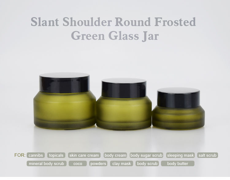 luxury cosmetic packaging 15g 30g 50g 100g green frosted glass cream jar with black lid 30ml airtight cosmetic glass jar