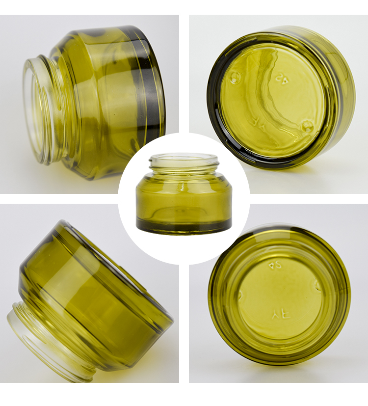luxury cosmetic packaging 15g 30g 50g 100g olive green glass cream jar with black lid