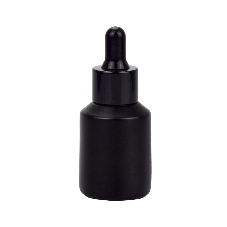 luxury cosmetic packaging 15ml 30ml 60ml matte black round glass cosmetic dropper bottle for oil