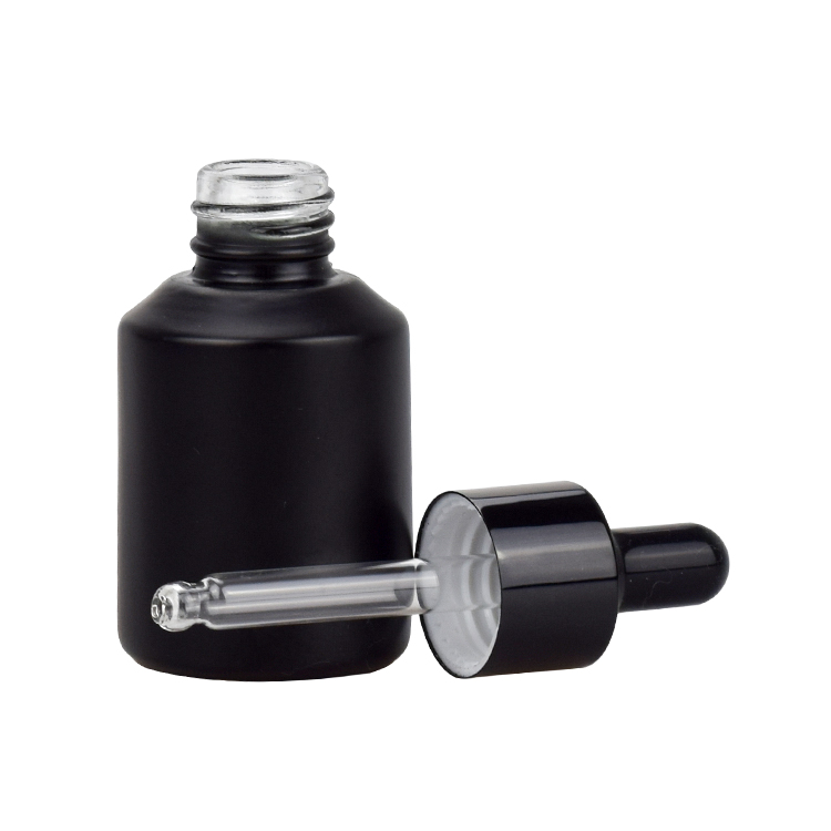 luxury cosmetic packaging 15ml 30ml 60ml matte black round glass cosmetic dropper bottle for oil