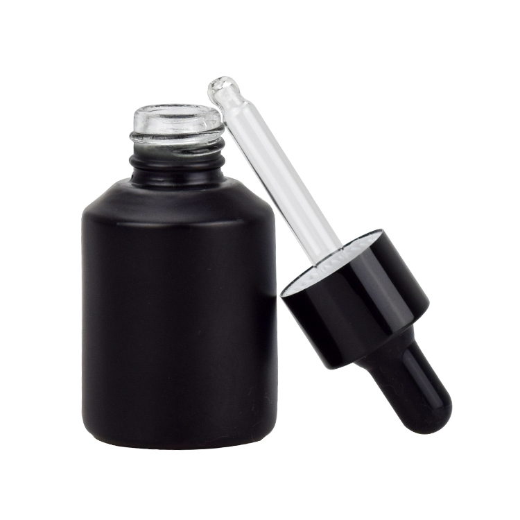 luxury cosmetic packaging 15ml 30ml 60ml matte black round glass cosmetic dropper bottle for oil
