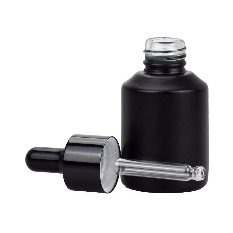 luxury cosmetic packaging 15ml 30ml 60ml matte black round glass cosmetic dropper bottle for oil